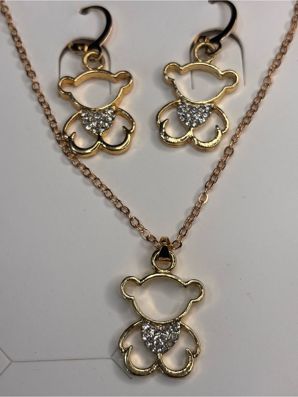 Teddy Bear Gold Jewelry Set - Fashion Necklace & Earrings